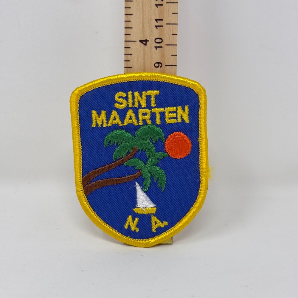 Vintage Sint Maarten NA Souvenir Patch Tropical Palm Tree Sailboat Embroidered